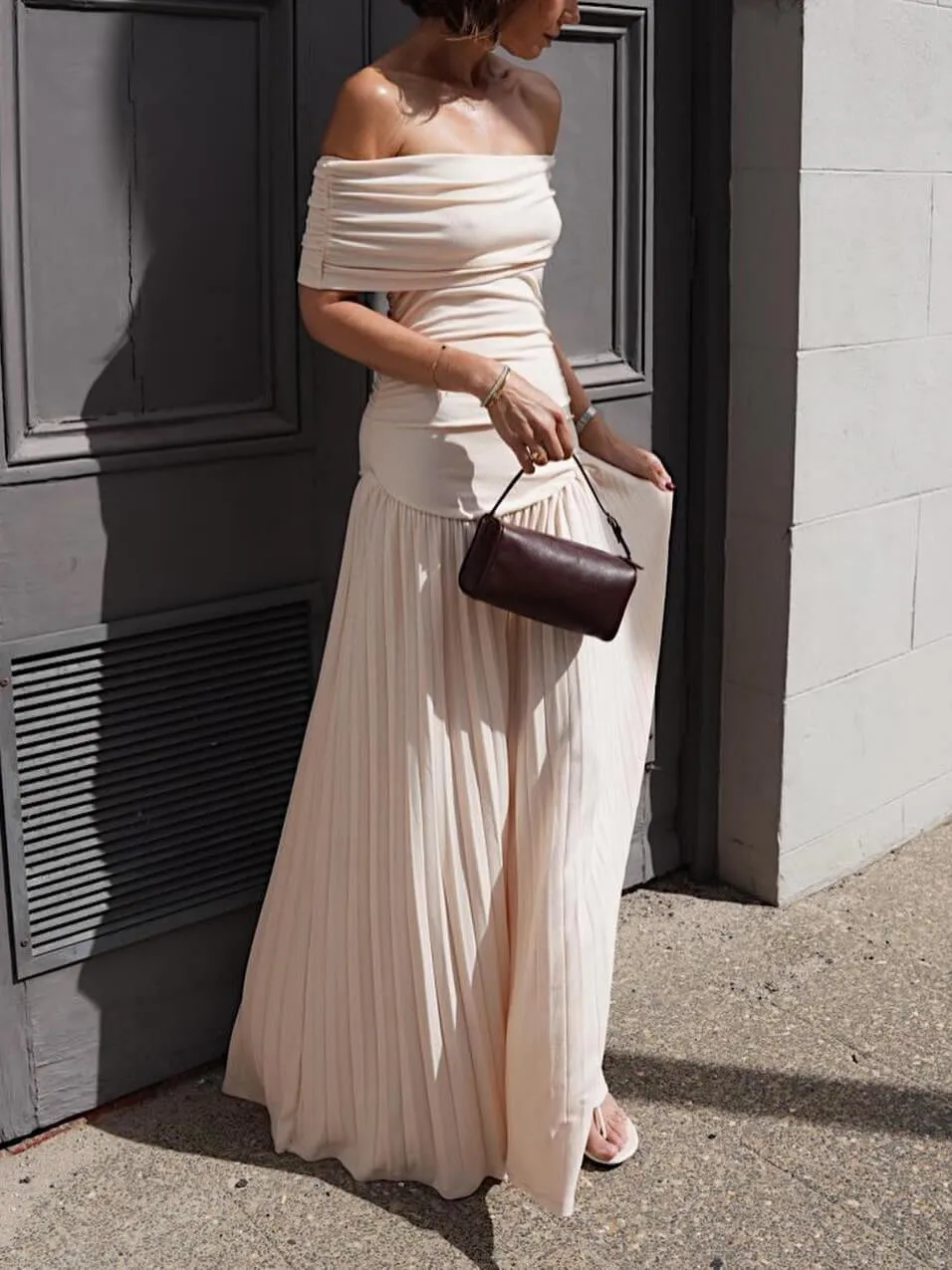 Elegant Sexy Off-the-shoulder Pleated Long Dress sold by Like My Choice product image thumbnail 3