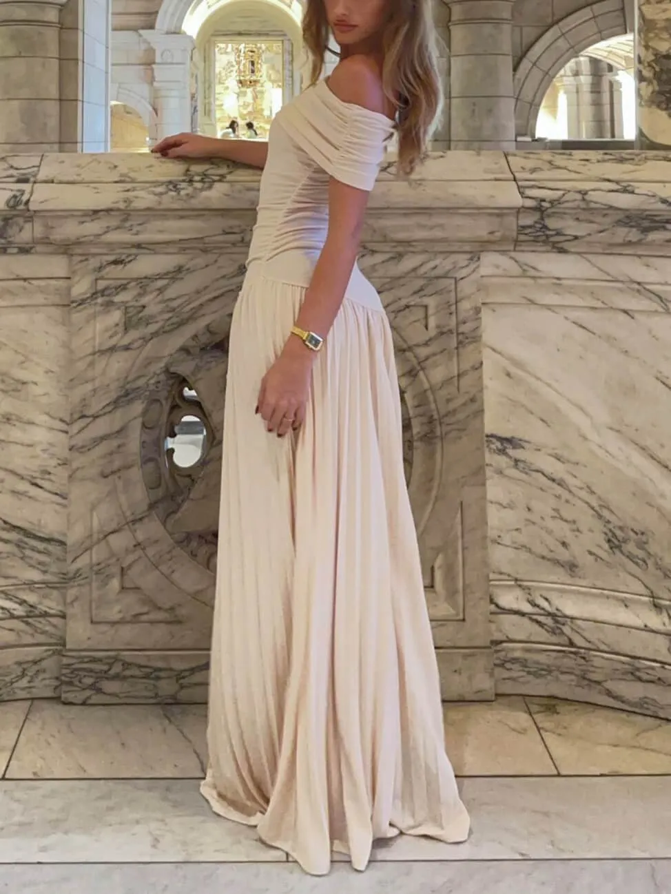 Elegant Sexy Off-the-shoulder Pleated Long Dress sold by Like My Choice product image thumbnail 5