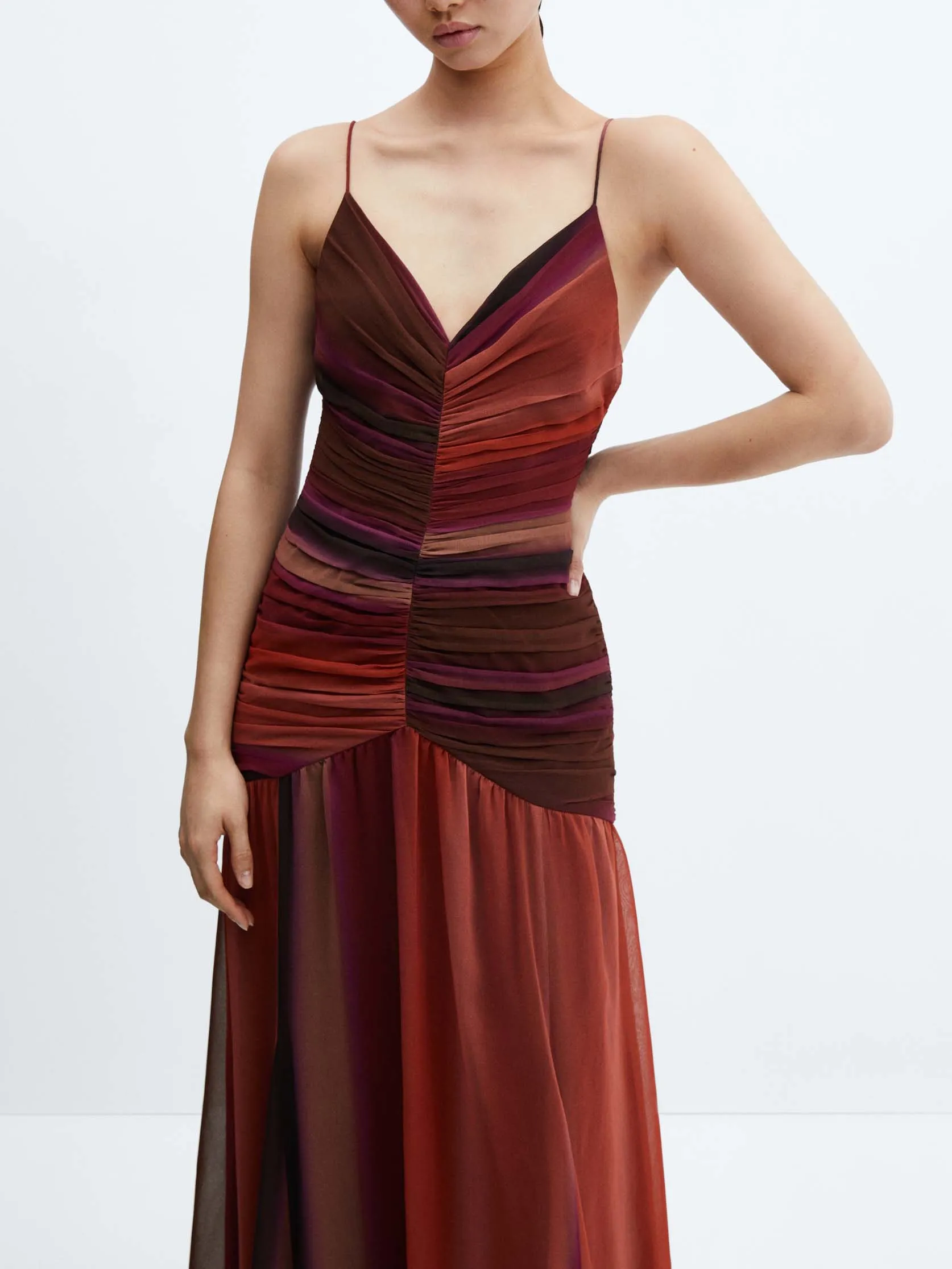 Exquisite Sunset Ombre Print V Neck Pleated Maxi Dress sold by Like My Choice product image thumbnail 3