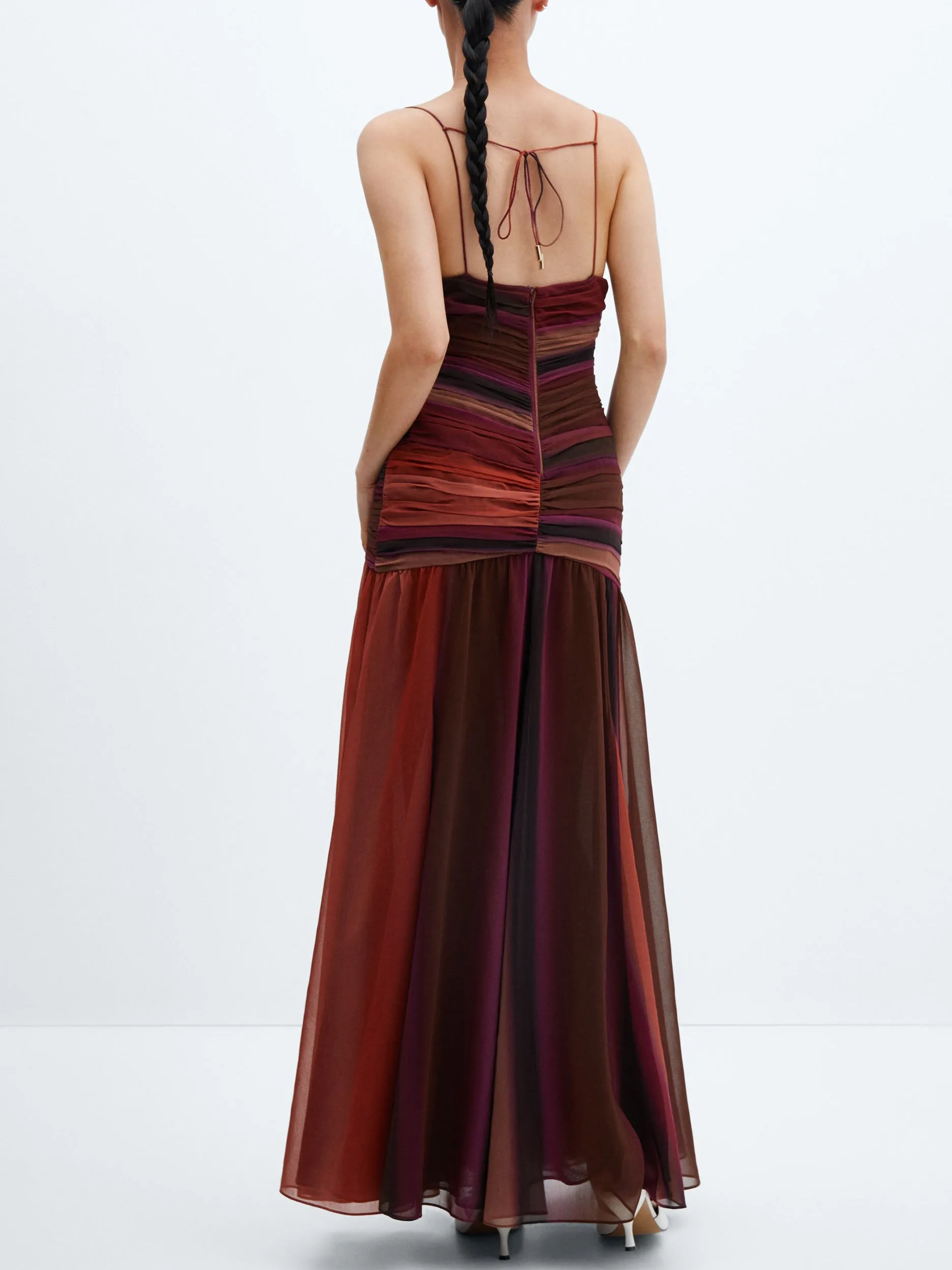 Exquisite Sunset Ombre Print V Neck Pleated Maxi Dress sold by Like My Choice product image thumbnail 4