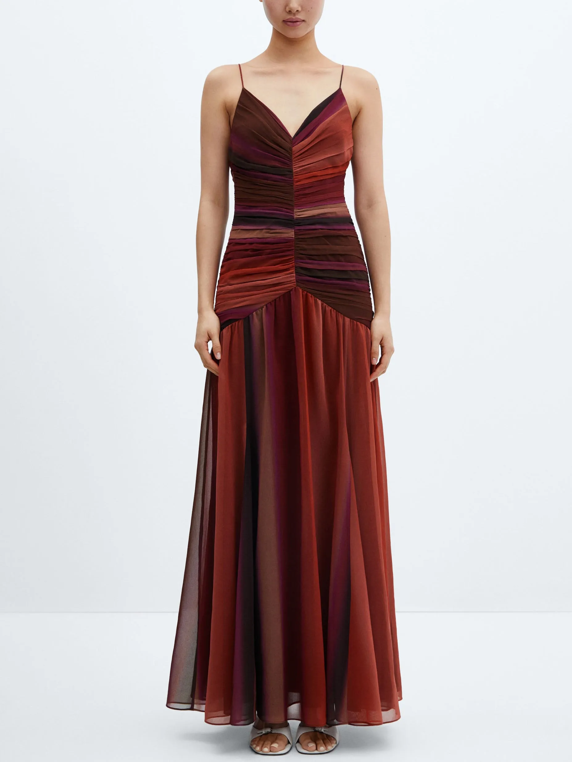 Exquisite Sunset Ombre Print V Neck Pleated Maxi Dress sold by Like My Choice