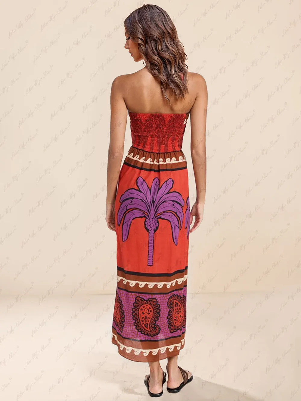 Unique Palm Tree Floral Off-Shoulder Midi Dress sold by Like My Choice product image thumbnail 3