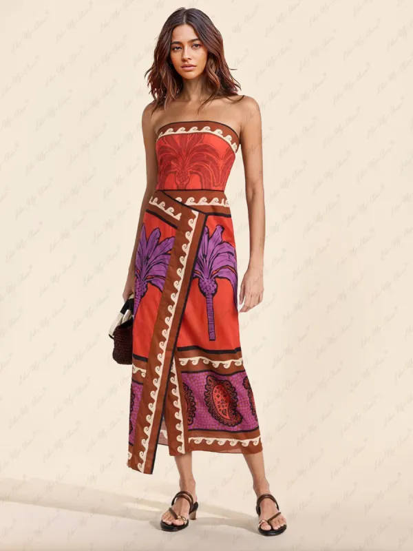 Unique Palm Tree Floral Off-Shoulder Midi Dress sold by Like My Choice