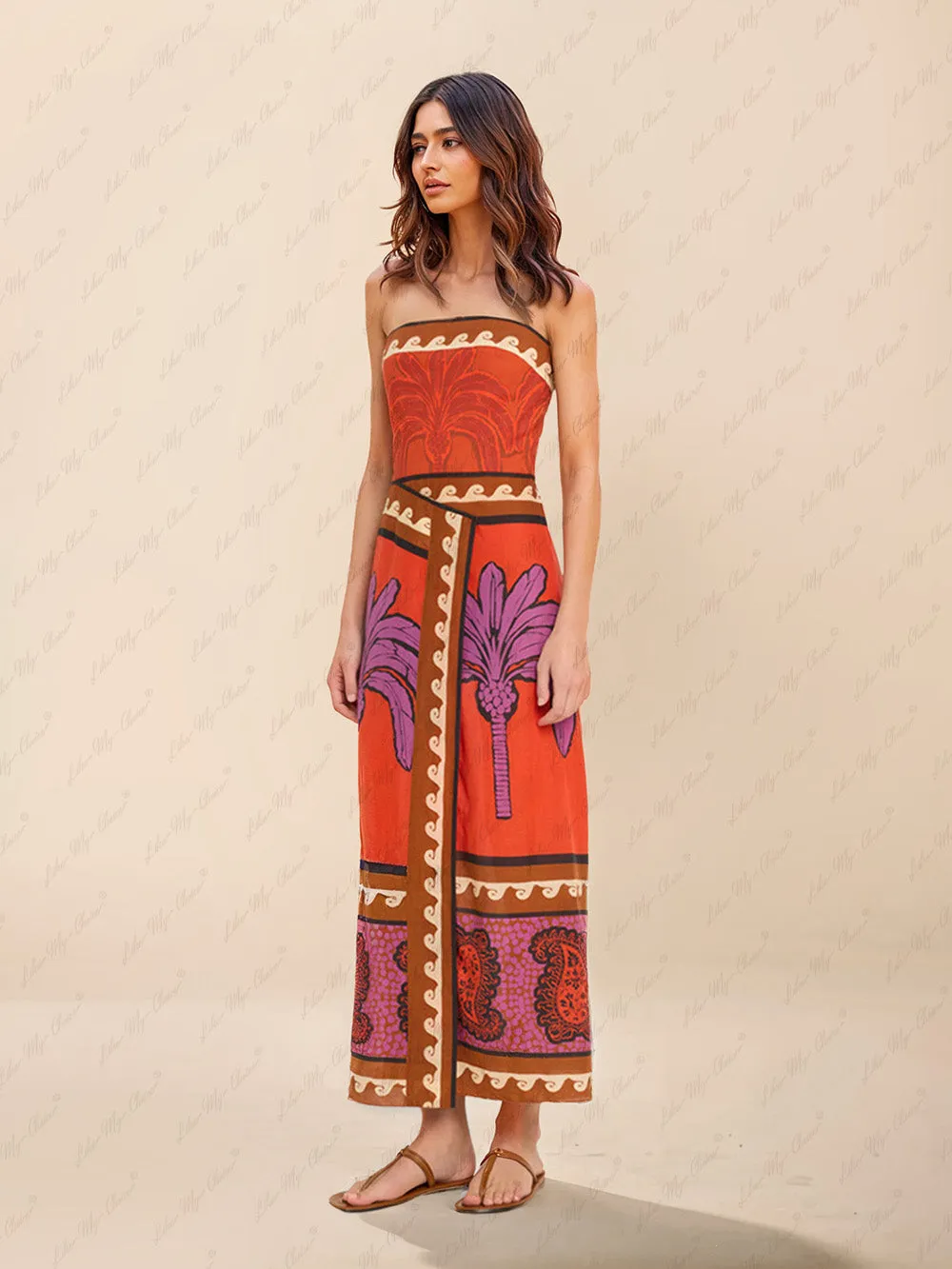 Unique Palm Tree Floral Off-Shoulder Midi Dress sold by Like My Choice product image thumbnail 5