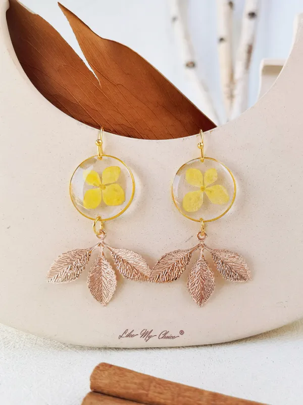 Primrose Flower Earrings Gold Leaf Earrings sold by Like My Choice