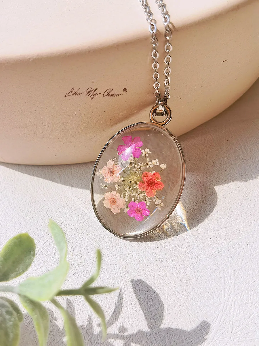 Resin Pendant Necklace With Queen Anne Lace Forget-Me-Not Embossed sold by Like My Choice product image thumbnail 3