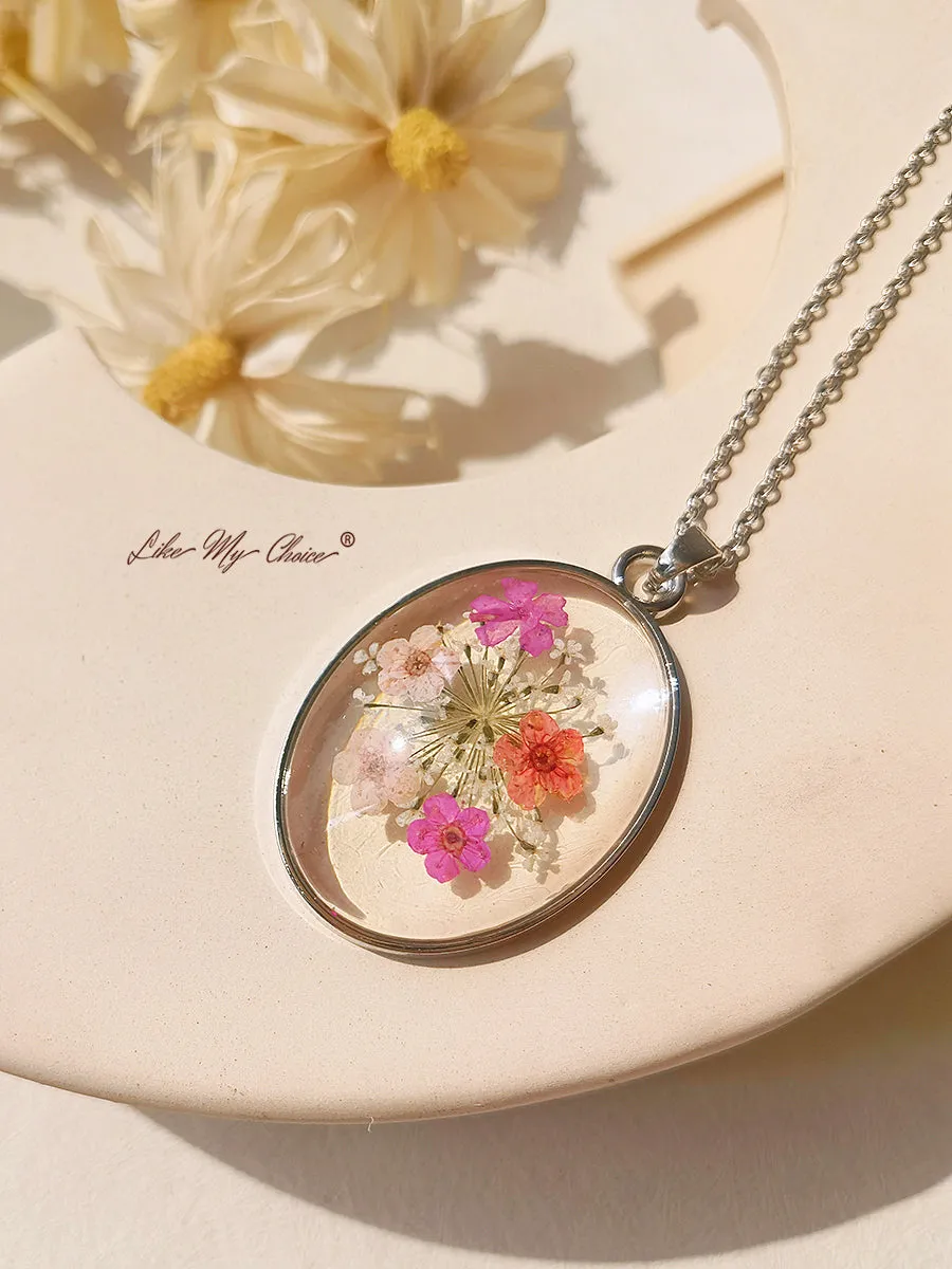 Resin Pendant Necklace With Queen Anne Lace Forget-Me-Not Embossed sold by Like My Choice product image thumbnail 4
