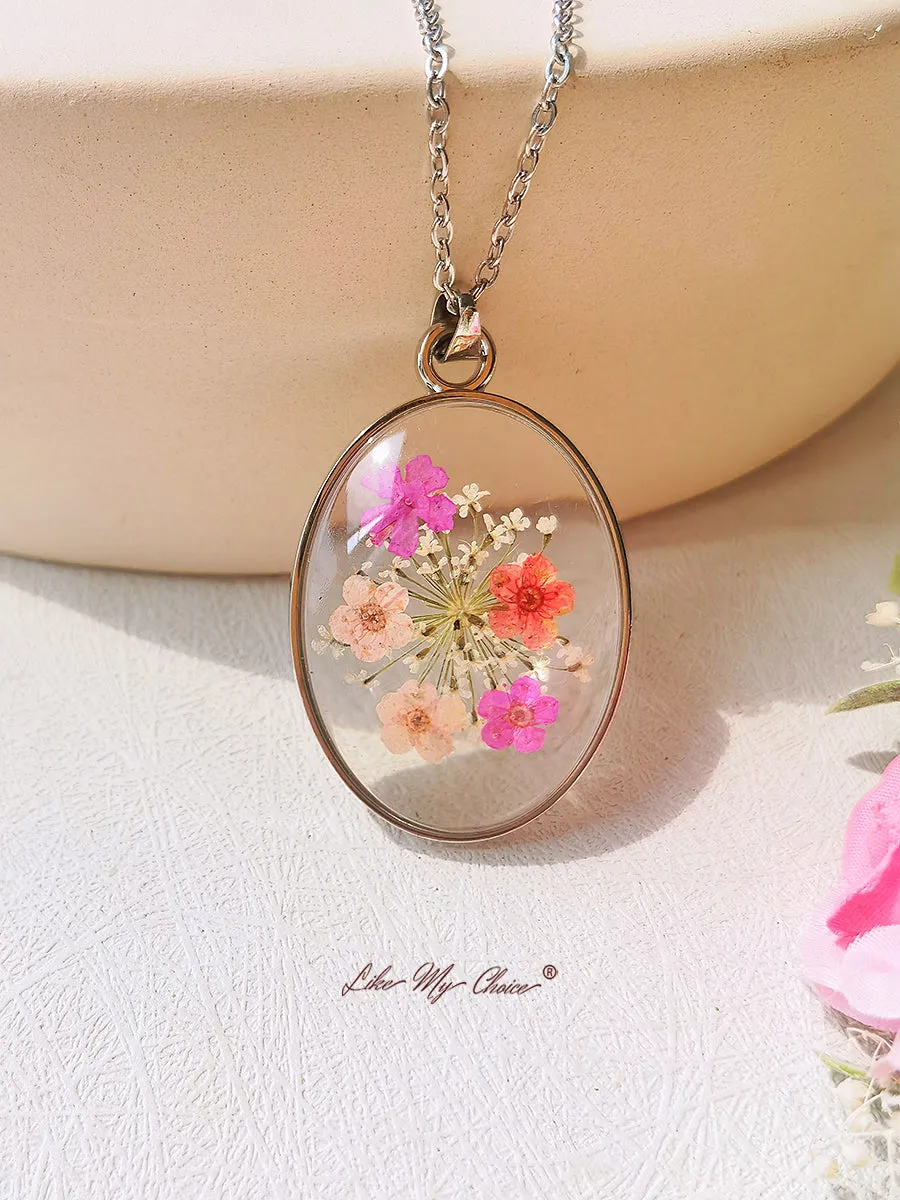 Resin Pendant Necklace With Queen Anne Lace Forget-Me-Not Embossed sold by Like My Choice