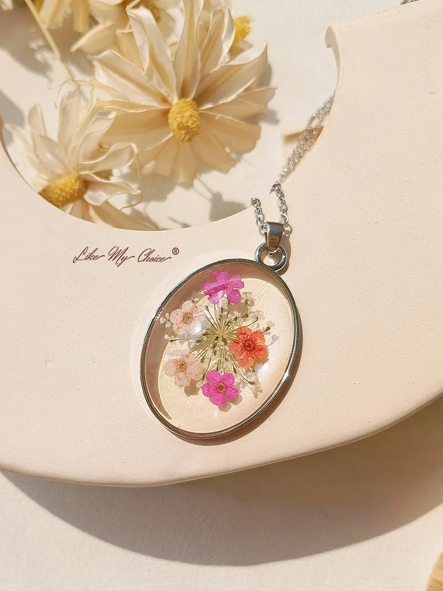 Resin Pendant Necklace With Queen Anne Lace Forget-Me-Not Embossed sold by Like My Choice product image thumbnail 5
