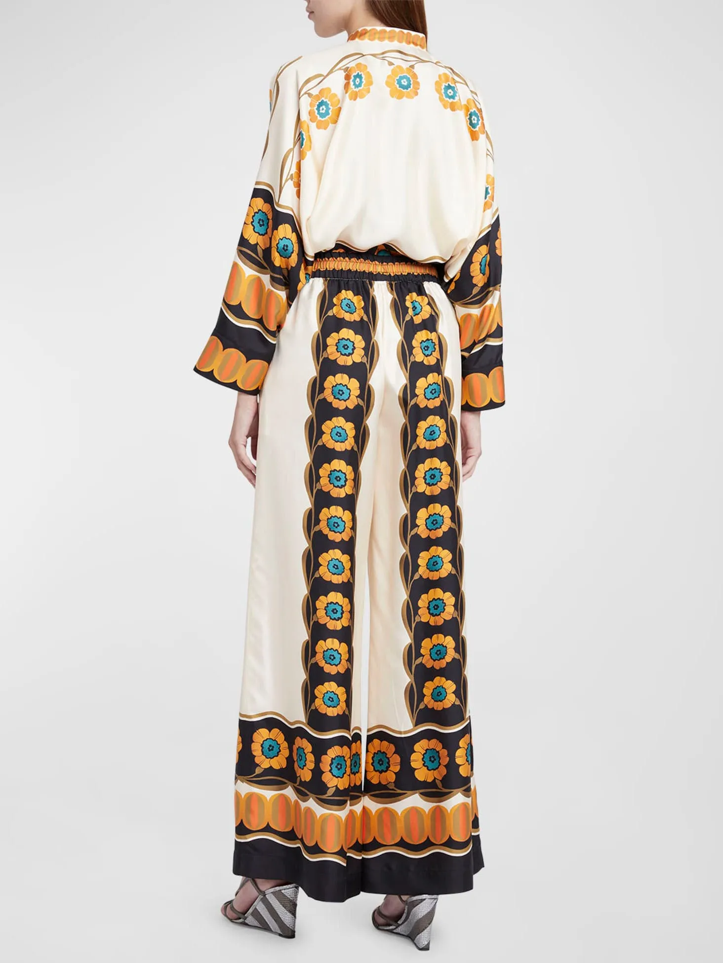 Satin Exquisite Flower Print Bat Sleeve Shirt sold by Like My Choice product image thumbnail 4