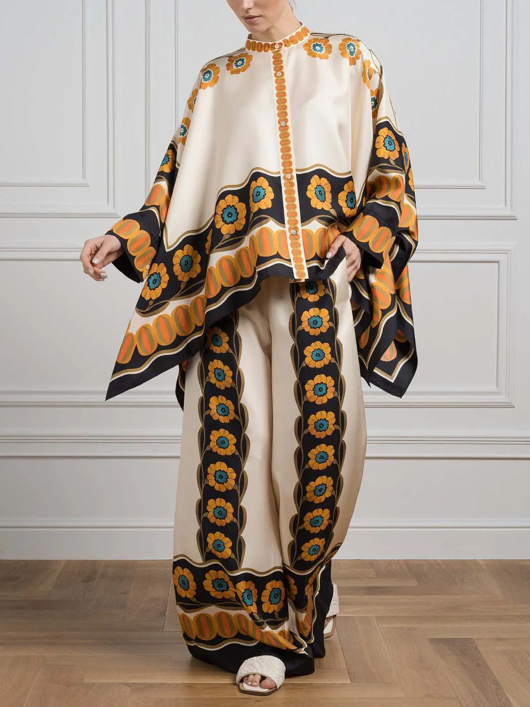 Satin Exquisite Flower Print Bat Sleeve Shirt sold by Like My Choice product image thumbnail 2