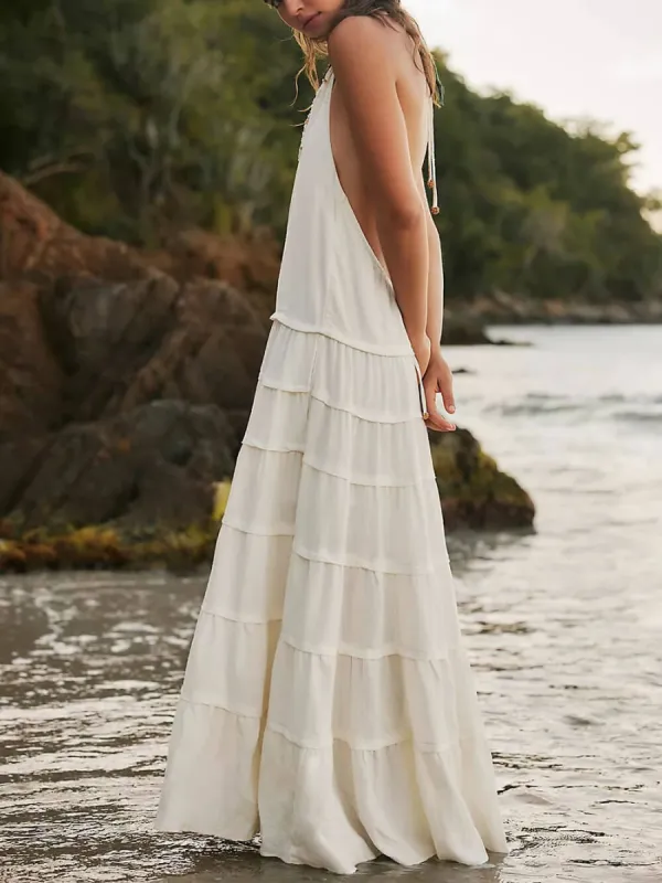 Somewhere Sunny Strappy Hanging Neck Drop-Waist Maxi Dress sold by Like My Choice