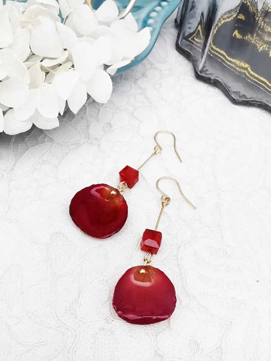 Dried Rose Petals Handmade DIY Epoxy Glass Earrings sold by Like My Choice