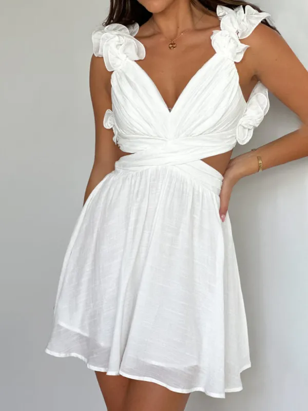 Summer Solid Color Open Back Pleated Mini Dress sold by Like My Choice