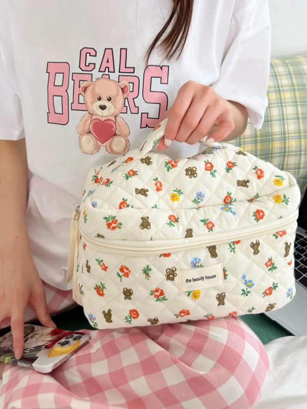 Portable Large Capacity Floral Bear Makeup Bag sold by Like My Choice