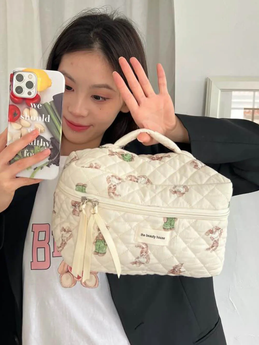 Portable Large Capacity Floral Bear Makeup Bag sold by Like My Choice product image thumbnail 2