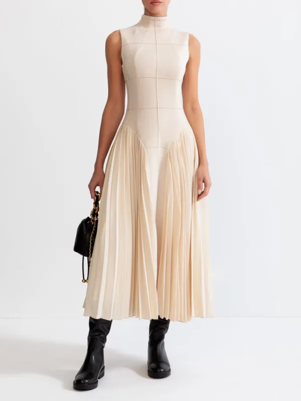 Unique Pleated Paneled Sleeveless Midi Dress sold by Like My Choice