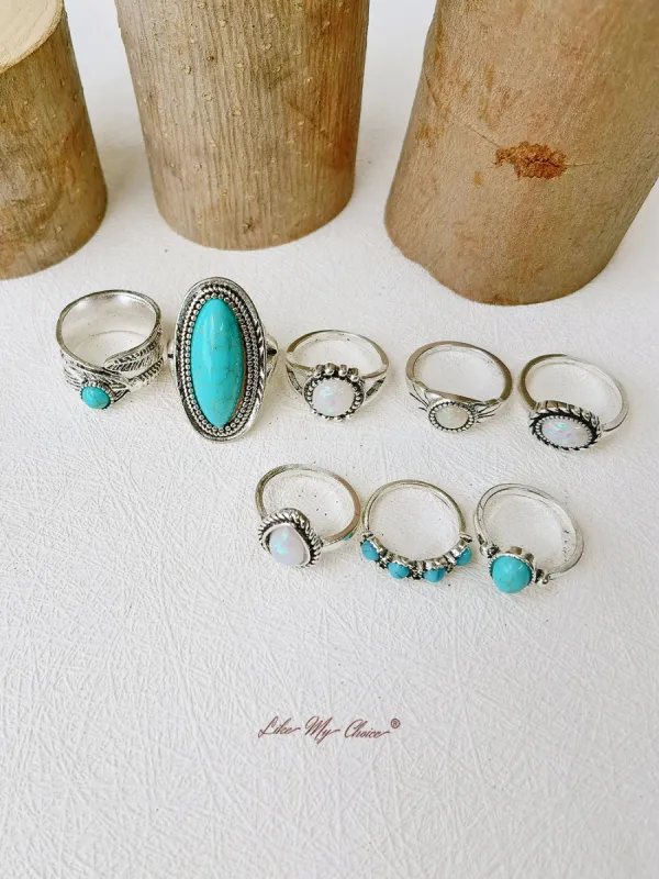 Bohemian Turquoise Feather Ring Set A Unique Look sold by Like My Choice