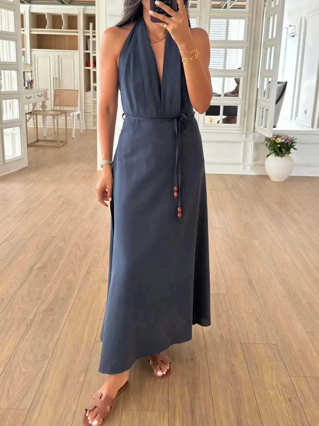 Casual Halterneck Deep V-Neck Midi Dress sold by Like My Choice product image thumbnail 2