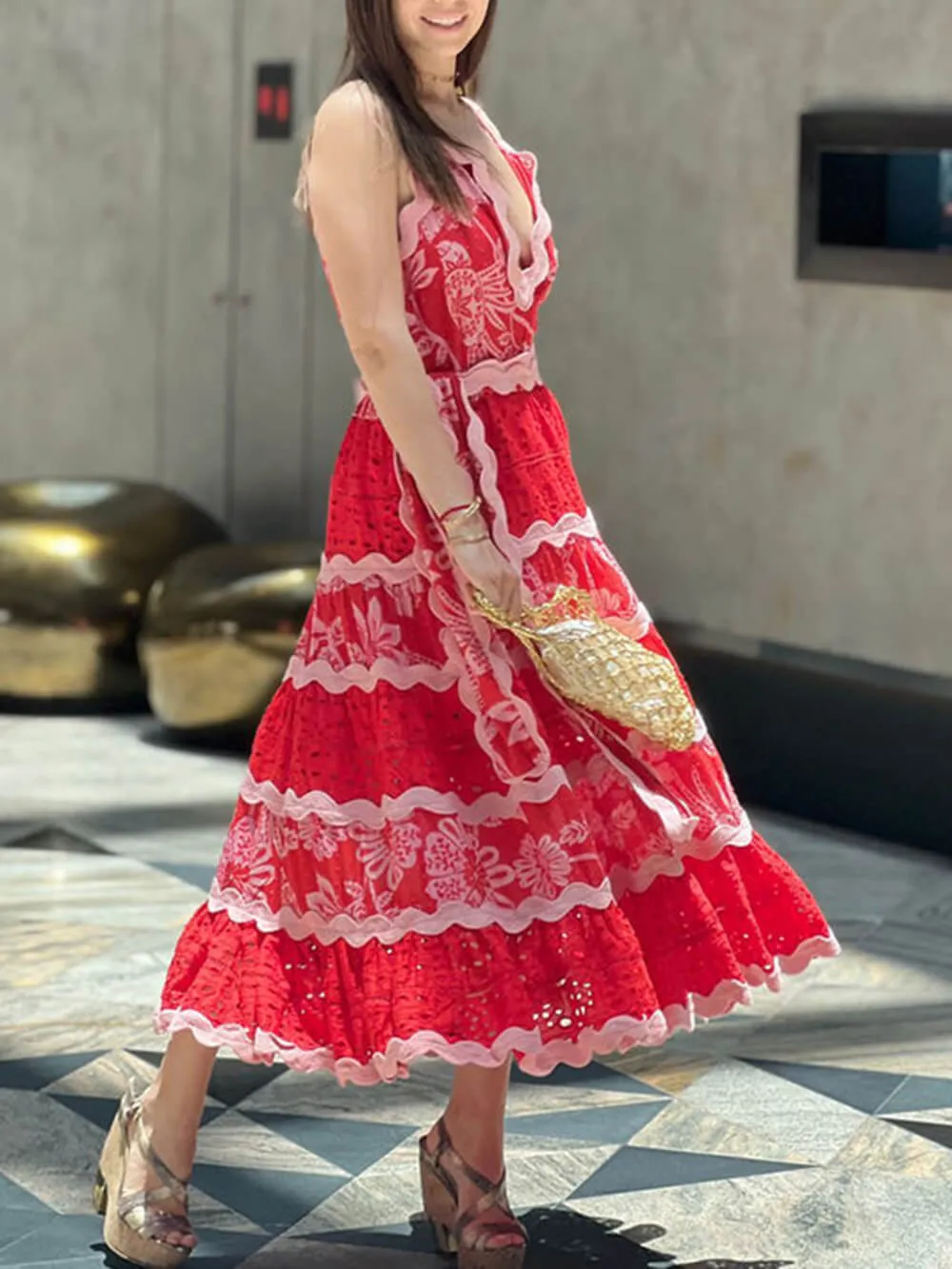 Beautiful Elegant Lace Stitching A-Line Midi Dress sold by Like My Choice product image thumbnail 2