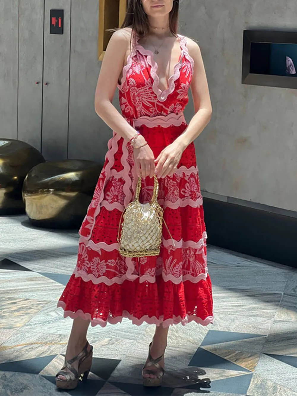 Beautiful Elegant Lace Stitching A-Line Midi Dress sold by Like My Choice product image thumbnail 3