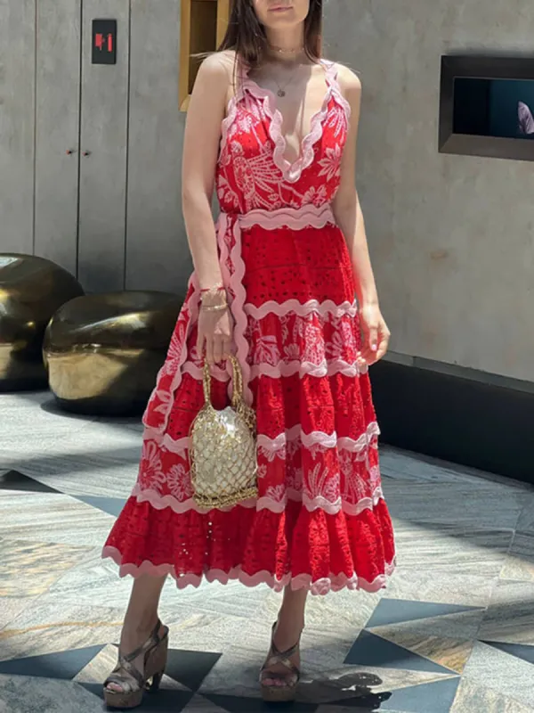 Beautiful Elegant Lace Stitching A-Line Midi Dress sold by Like My Choice