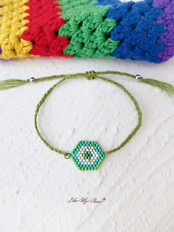 Adjustable Drawstring Beaded Bracelet Emerald Geometry sold by Like My Choice