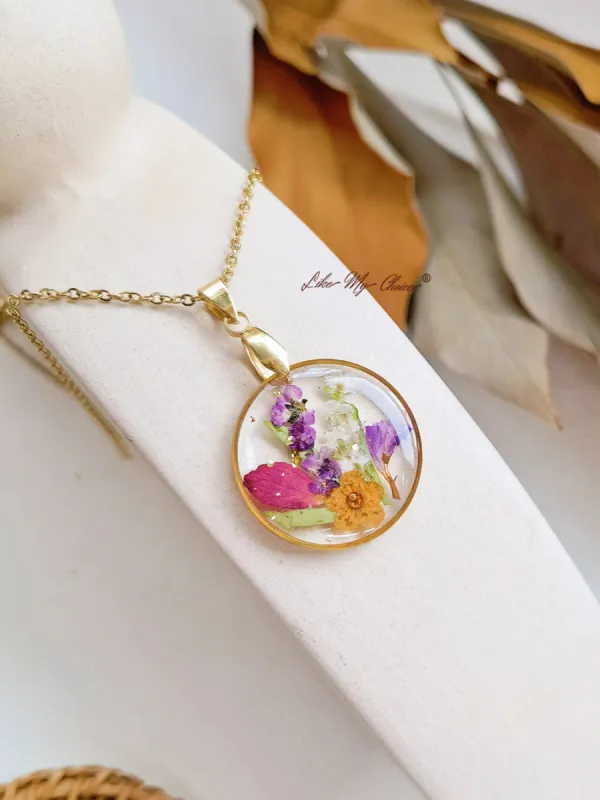 Handmade Birth Flower Bouquet Pressed Resin Pendant Necklaces-May flower sold by Like My Choice