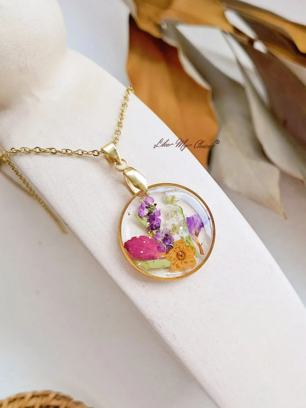 Handmade Birth Flower Bouquet Pressed Resin Pendant Necklaces-May flower sold by Like My Choice