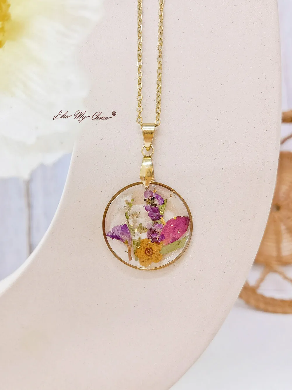 Handmade Birth Flower Bouquet Pressed Resin Pendant Necklaces-May flower sold by Like My Choice product image thumbnail 2