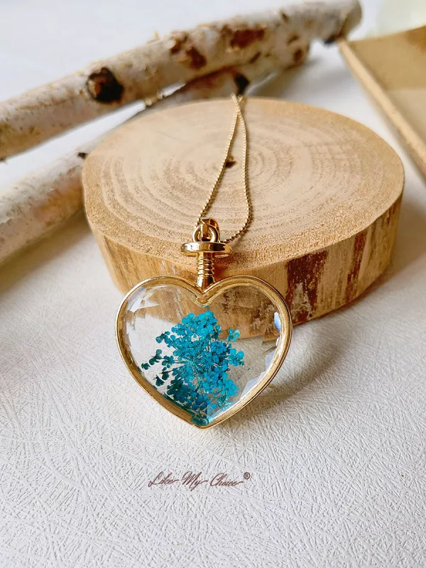 Queen Anne Lace Floral Crystal Glass Heart Necklace sold by Like My Choice