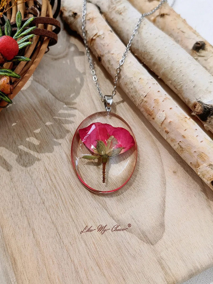 Pressed Flower Necklace - Rose Resin sold by Like My Choice