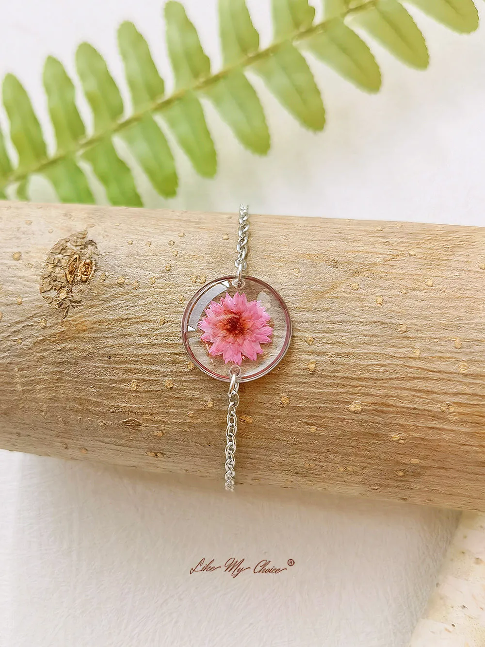 Cosmos Sulphureus Handmade Pressed Flower Resin Round Bracelet sold by Like My Choice