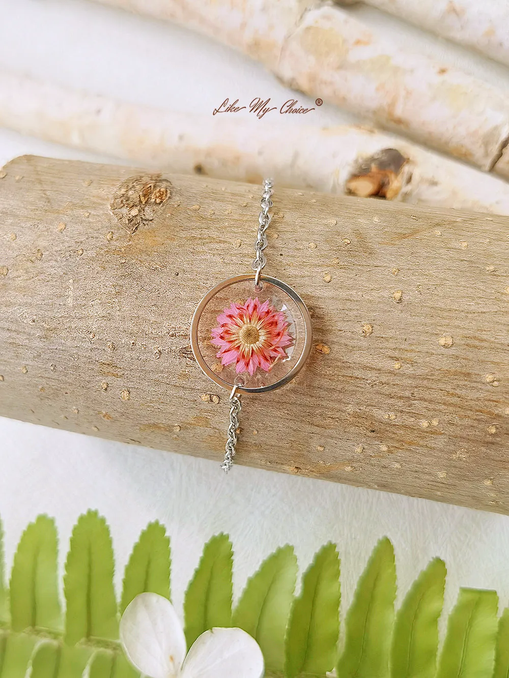 Cosmos Sulphureus Handmade Pressed Flower Resin Round Bracelet sold by Like My Choice product image thumbnail 2