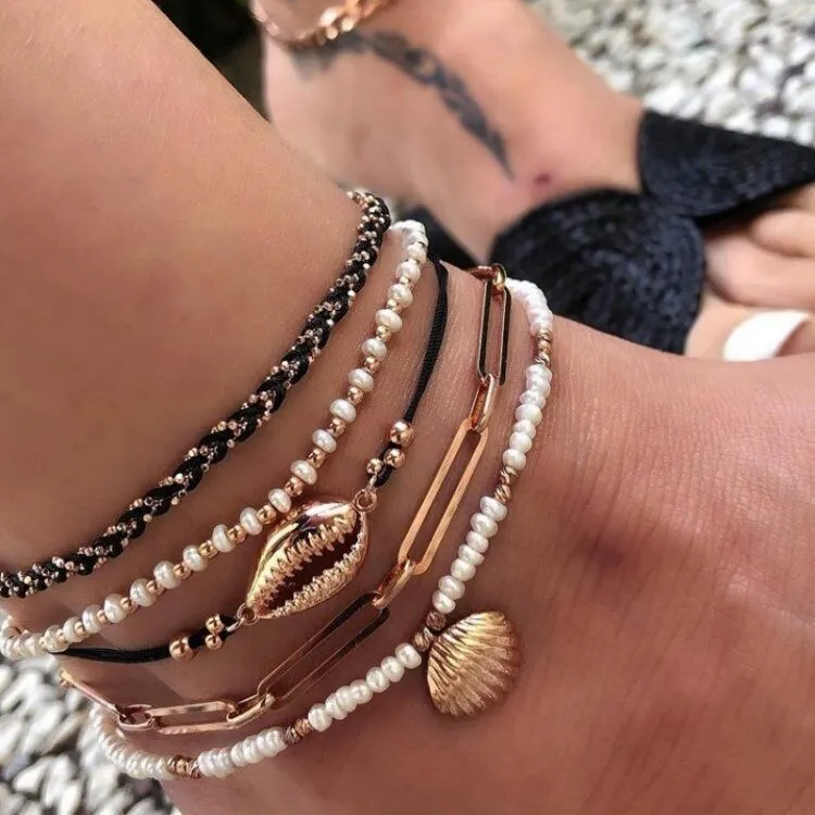 Handmade Multi-Layered Shell and Bead Anklet Set sold by Like My Choice