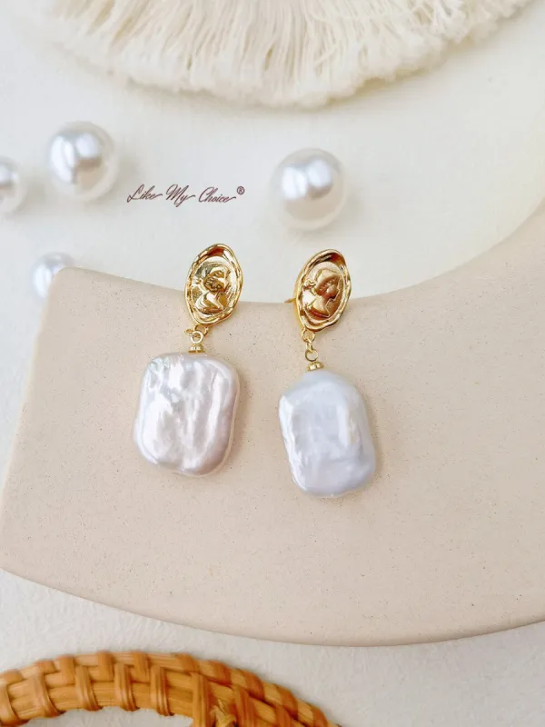 Gemstone Freshwater Pearl Vintage goddess Earrings: Simple and Chic sold by Like My Choice