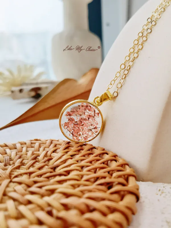 Queen Anne Lace Flower Botanical Pendant Gold Circle Necklace sold by Like My Choice