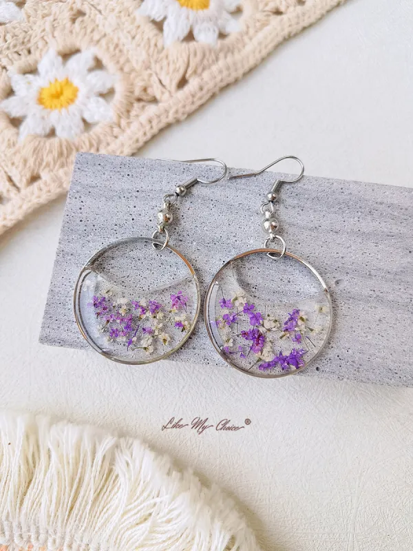 Round Atmospheric Dried Flower Resin Earrings sold by Like My Choice