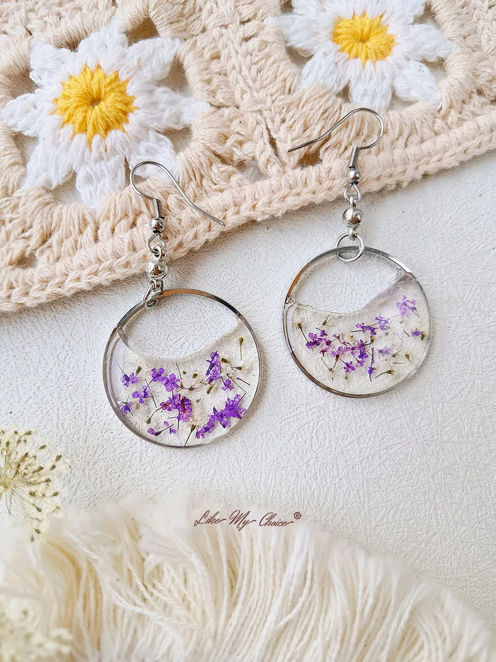 Round Atmospheric Dried Flower Resin Earrings sold by Like My Choice product image thumbnail 5