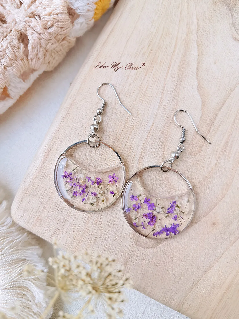 Round Atmospheric Dried Flower Resin Earrings sold by Like My Choice product image thumbnail 2