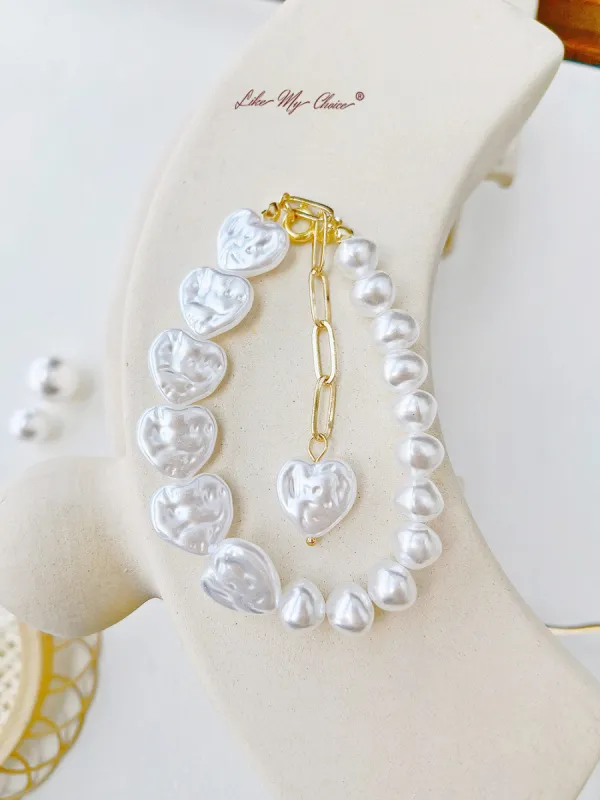 Asymmetrical Heart Pearl T-Bar Bracelet sold by Like My Choice