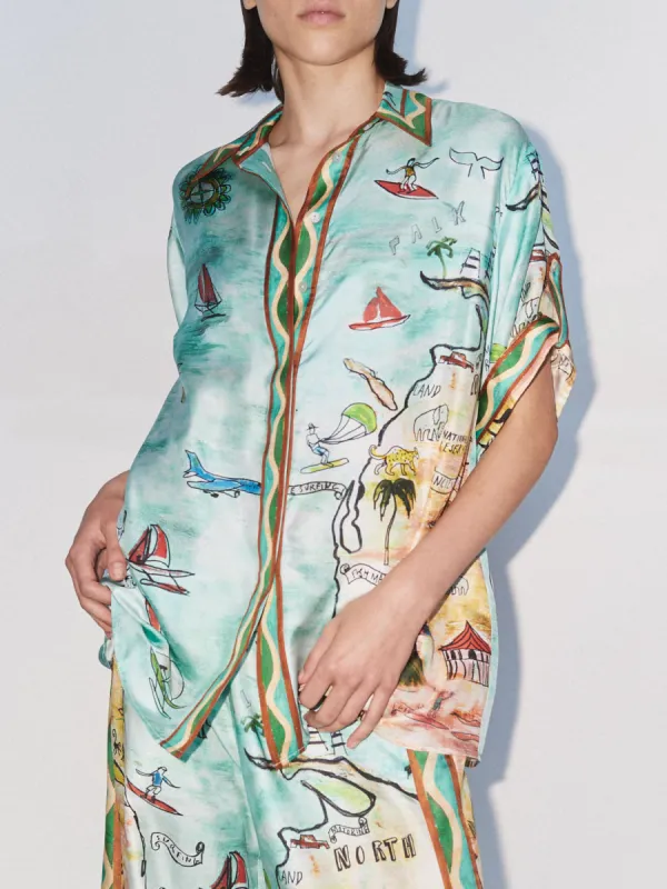 Modern Satin Unique Art Island Vacation Print Loose Shirt sold by Like My Choice