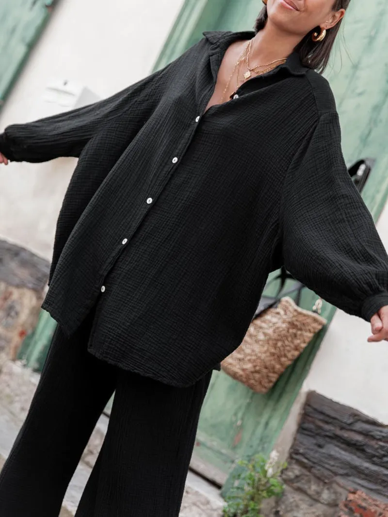 Modern Casual Solid Color Loose Long Sleeve Shirt sold by Like My Choice product image thumbnail 2