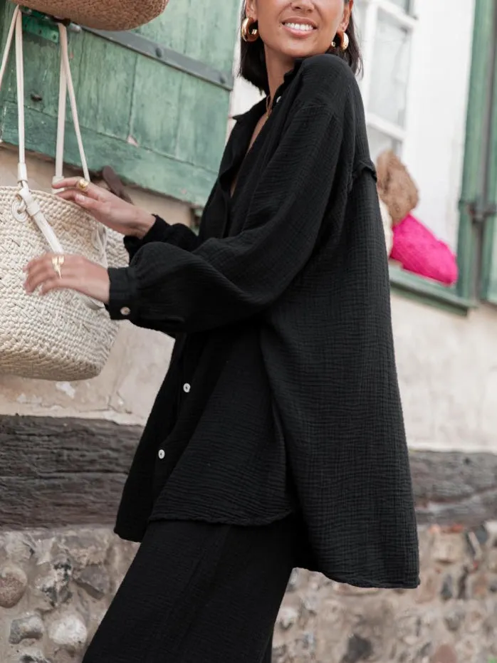 Modern Casual Solid Color Loose Long Sleeve Shirt sold by Like My Choice product image thumbnail 3