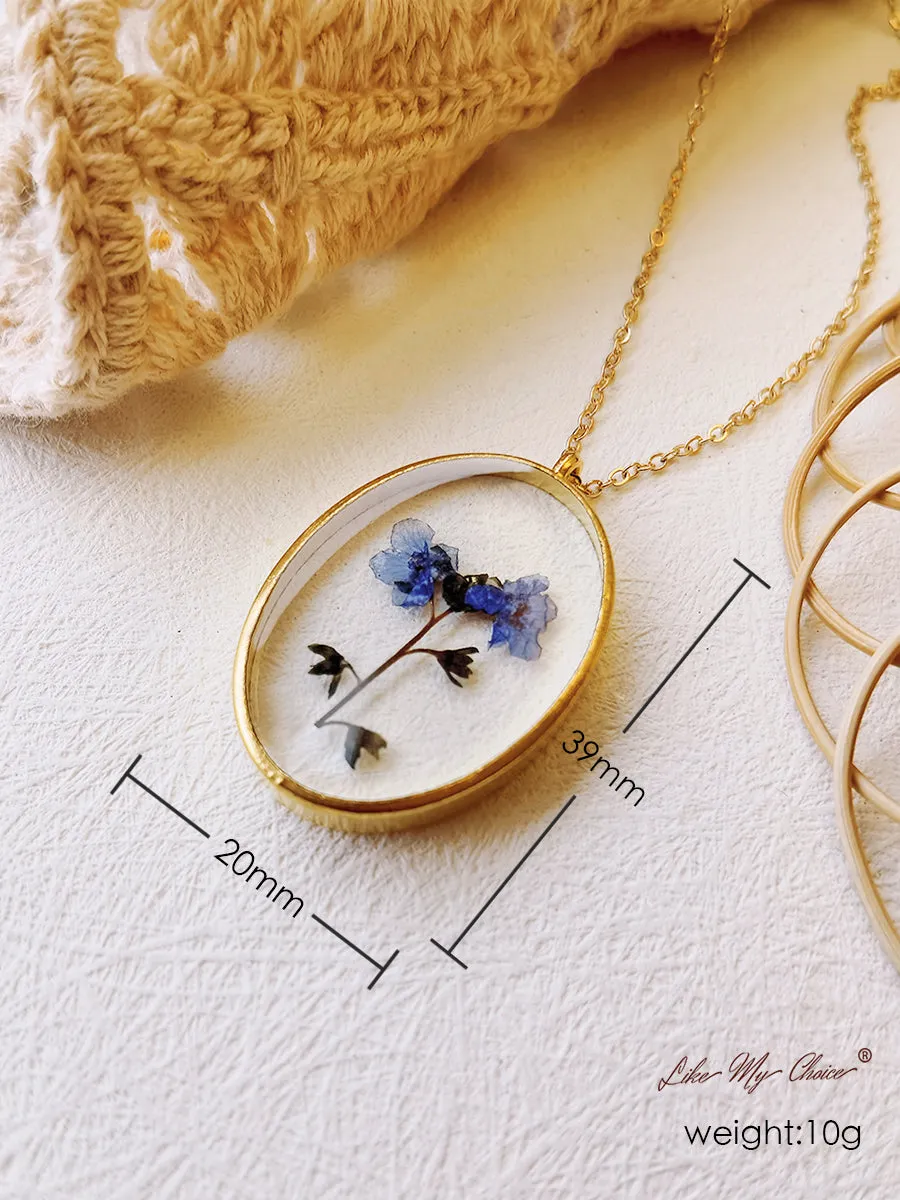 Pressed Flower Necklace - Forget Me Not Flower Oval sold by Like My Choice product image thumbnail 2
