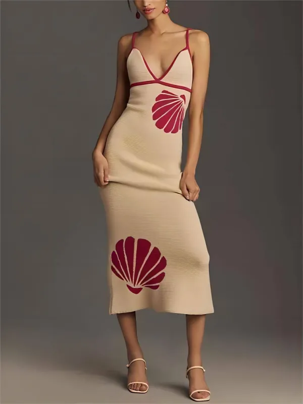 Knitted Suspender Halterneck V-Neck Backless Sexy Midi Dress sold by Like My Choice