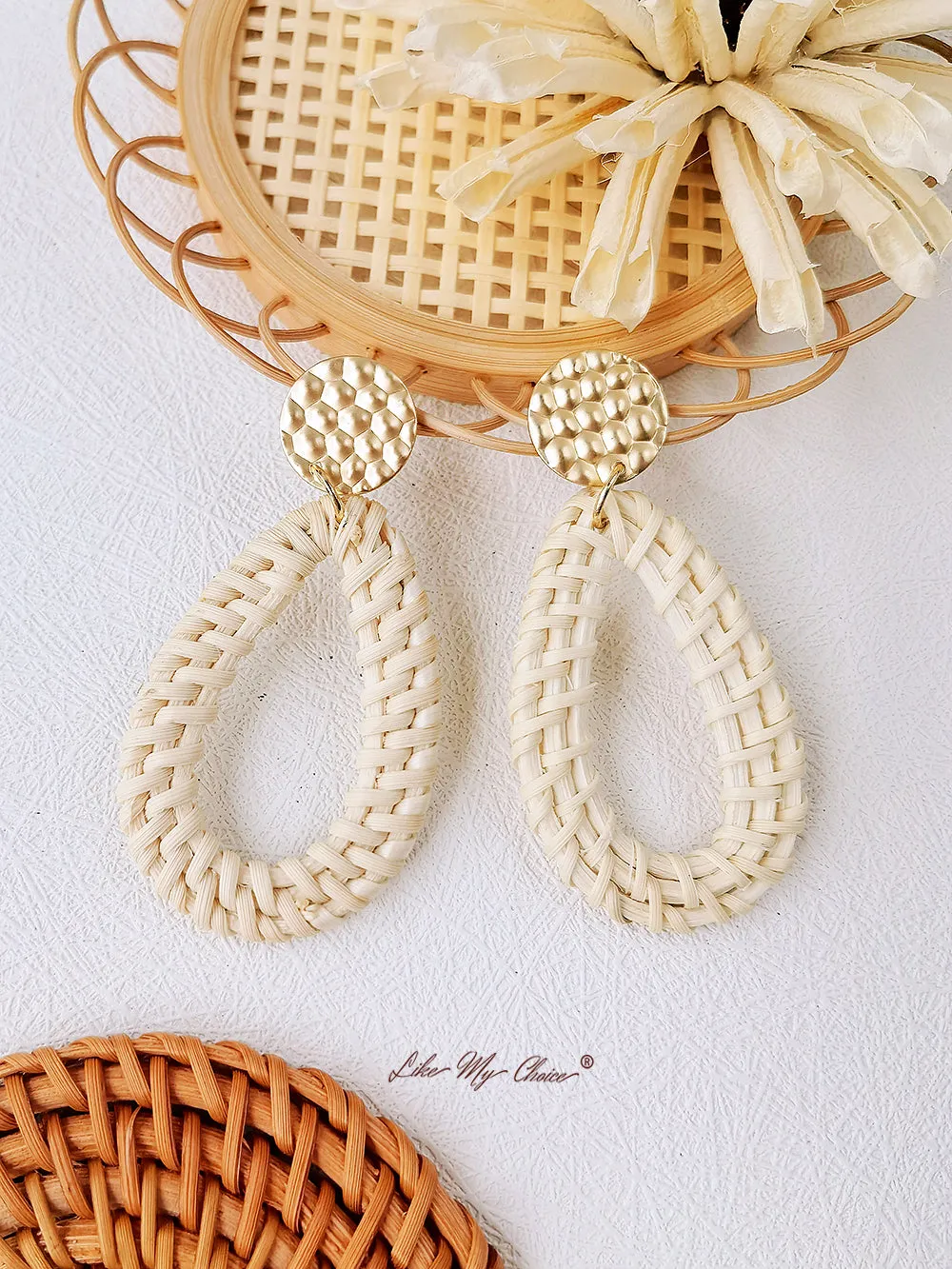 Bamboo and Rattan Handwoven Wooden Earrings sold by Like My Choice