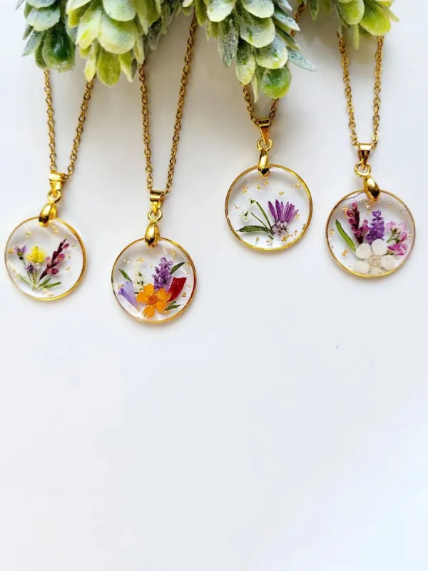 Handmade Birth Flower Bouquet Pressed Resin Pendant Necklaces sold by Like My Choice