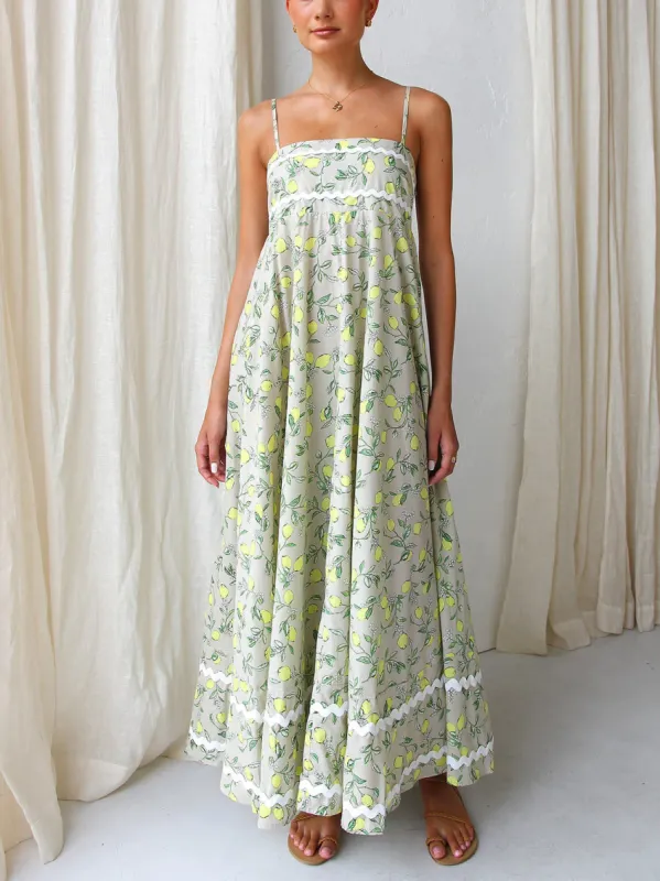 Fresh Lace Splicing Lemon Print Maxi Dress sold by Like My Choice
