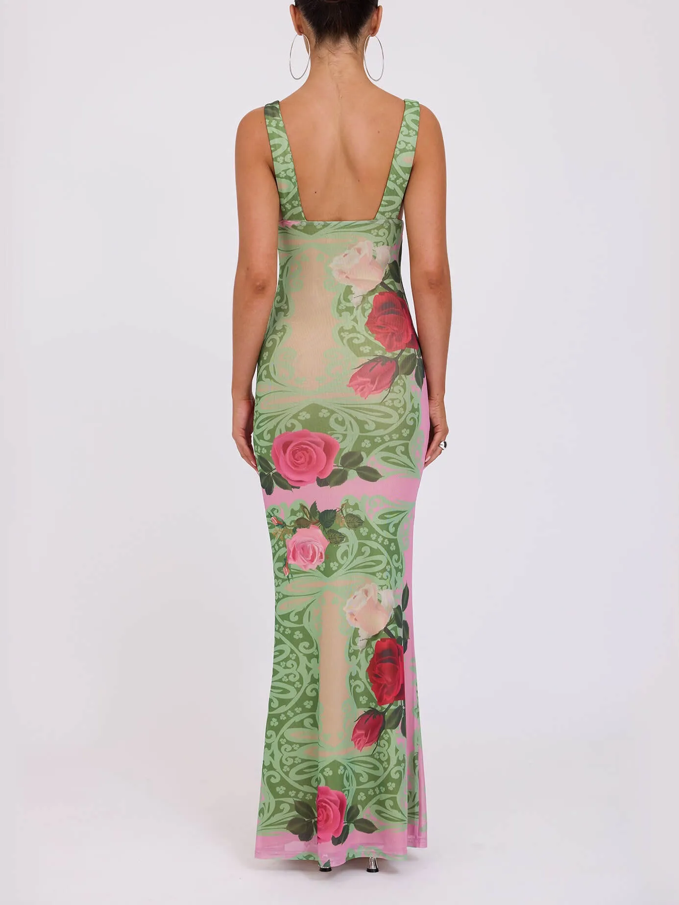Holiday Style Contrast Rose Print V-neck Maxi Dress sold by Like My Choice product image thumbnail 5